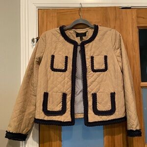 J. Crew Quilted Safari Jacket with Navy Trim
